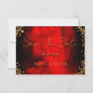 Red Black Gold Geometric Wedding Save The Date 