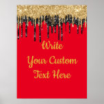 Red Black Gold Glitter Birthday Party Anniversary Poster<br><div class="desc">Personalised Red Black and Gold Glitter Birthday Party Poster, Gold Sparkle Poster, Custom Baptism, Anniversary Party Poster, Baby shower, engagement party ceremony reception drip, black wedding welcome hollywood regency, anniversary party unique custom poster, girly decorations shimmery wedding sign, pretty elegant glamourous glitz glam, gold sparkle wedding decor signs, sparkly glitter...</div>