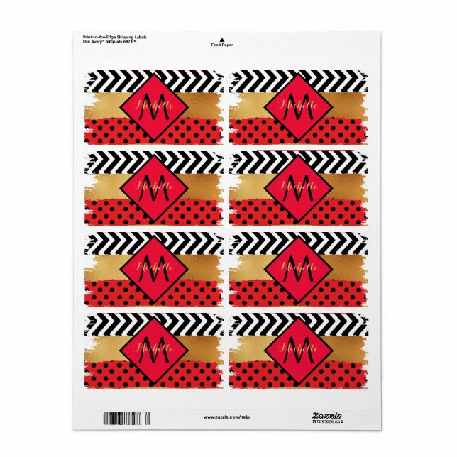 Red Black Gold Glitter Brush Stroke Monogrammed    (Full Sheet)
