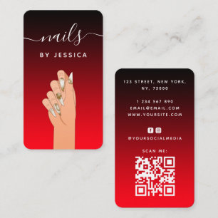 Red Black Gold Glitter Marble Nail Artist QR Code Business Card