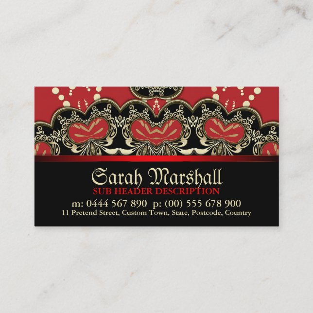 Red+Black Gold Goth Decor w/ Logo Business Card (Front)