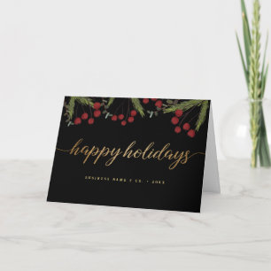 Red Black & Gold Happy Holiday Script foliage