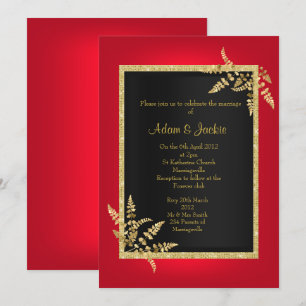RED BLACK GOLD leaf ELEGANT CLASSY WEDDING Invitation
