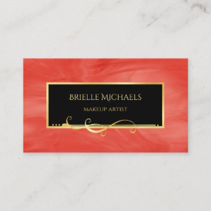 Red Black Gold Makeup Artist Business Card