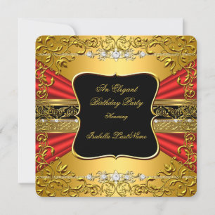 Red Black Gold Ornate Birthday Party Invitation