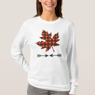 Red Black Gold Plaid Maple Leaf T-Shirt