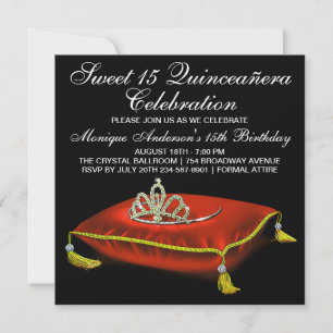 Red Black Gold Quinceanera Invitation