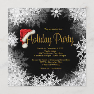 Red Black Gold Santa Hat Snowflake Holiday Party Invitation