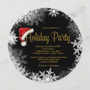 Red Black Gold Santa Hat Snowflake Holiday Party Invitation