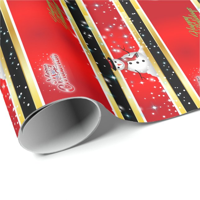 Red Black & Gold Stripes Christmas Wrapping Paper (Roll Corner)