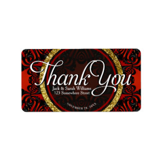 Red Black Gold ThankYou + Address Custom Text Label