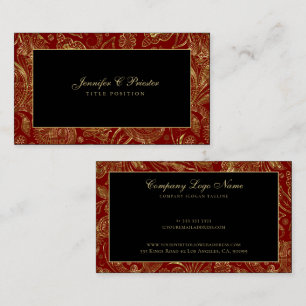 Red black gold vintage paisley pattern business card