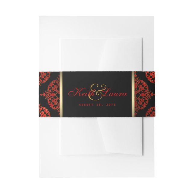 Red Black Gold Wedding Invitation Belly Band (Front Example)