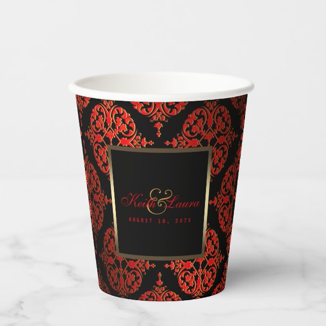Red Black Gold Wedding Paper Cups (Front)