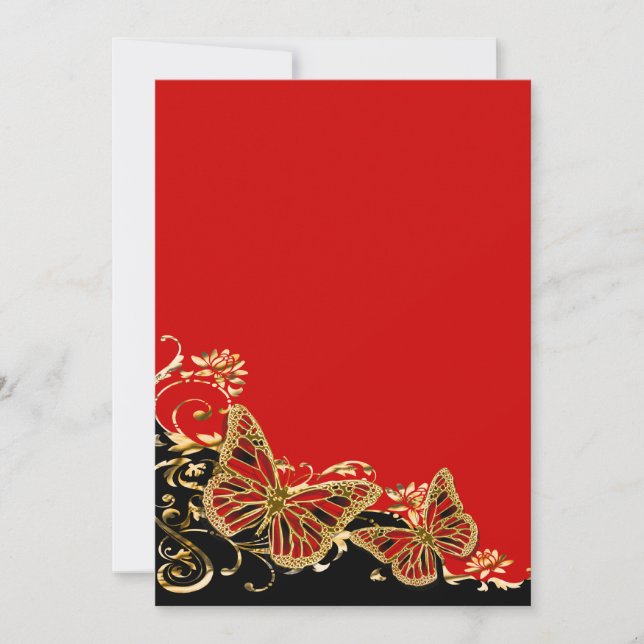 Red black gold wedding reception invitation (Front)