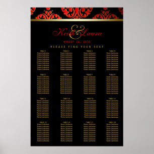 Red Black Gold Wedding Seating Chart