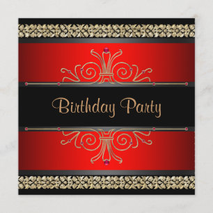 Red Black Gold Womans Birthday Party Invitations