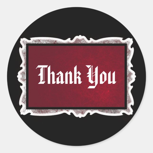 Red & Black Goth Wedding Thank You Stickers (Front)