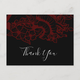 Red & Black Gothic Flower Heart Wedding Thank You Postcard
