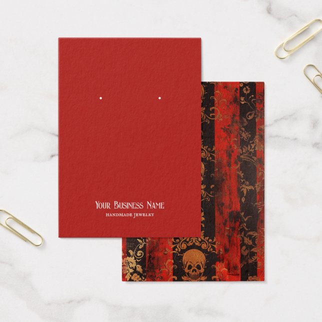 Red Black Gothic Skull Earring Display Card (Office)