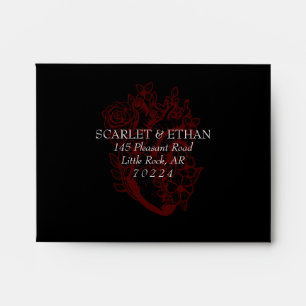 Red & Black Gothic Vampire Floral Heart RSVP Envel Envelope