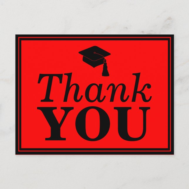 Red Black Grad Cap Thank You Postcard (Front)