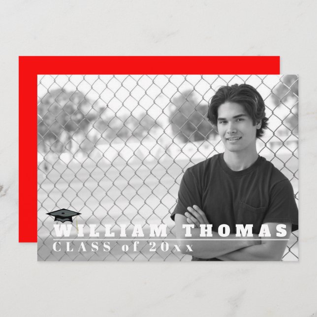 Red & Black Grad Invitation, Matte 5" x 7" Card (Front/Back)