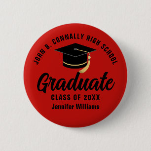 Red Black Graduate Custom Graduation Name Tag 6 Cm Round Badge