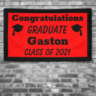 Red Black Graduate Graduation Party Banner