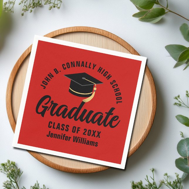 Red Black Graduate Personalised Graduation Party Napkin (Creator Uploaded)