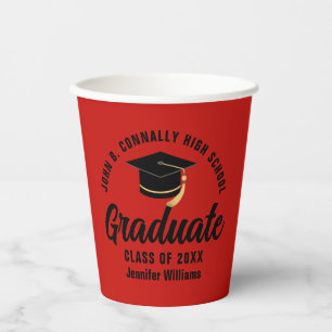 Red Black Graduate Personalised Graduation Party Paper Cups