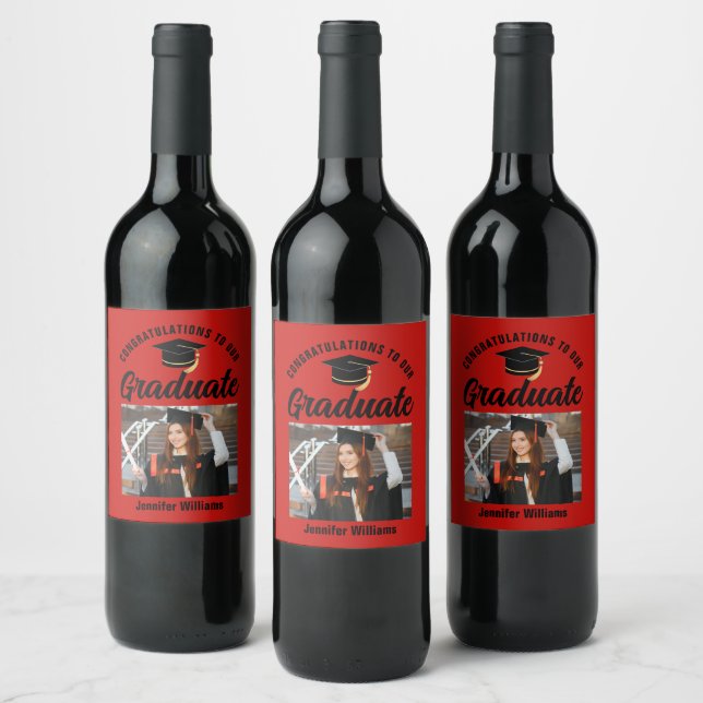Red Black Graduate Personalised Graduation Party Wine Label (Bottles)