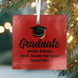 Red Black Graduate Personalized Graduation Glass Tree Decoration