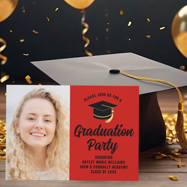 Red Black Graduate Photo 2025 Graduation Party Invitation (Creator Uploaded)