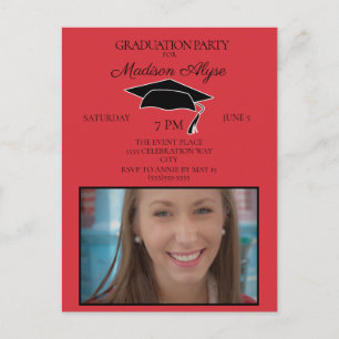 Red Black Graduation Cap Grad Party Photo Postcard