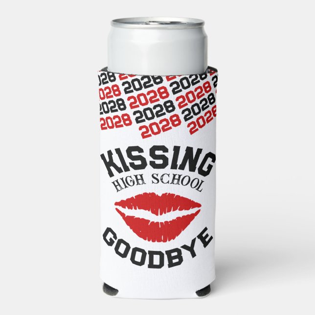 Red & Black Graduation Kissing High School Goodbye Seltzer Can Cooler (Seltzer Front)