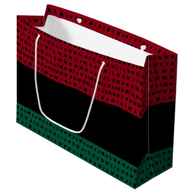 RED BLACK GREEN 7 DAYS OF KWANZAA LARGE GIFT BAG (Front Angled)