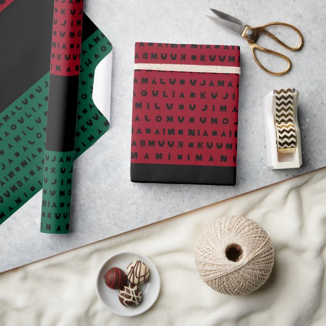 RED BLACK GREEN 7 DAYS OF KWANZAA WRAPPING PAPER (Crafts)
