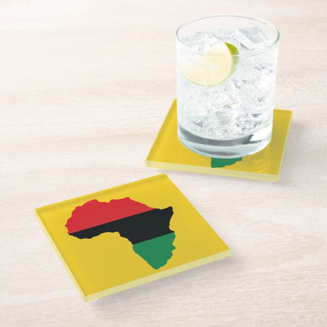 Red, Black & Green Africa Flag Glass Coaster (Angled)