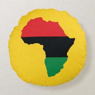 Red, Black & Green Africa Flag Round Cushion