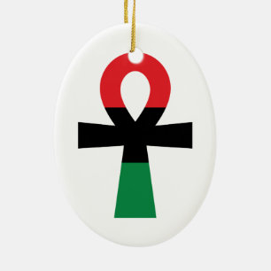 Red, Black & Green Ankh Ceramic Tree Decoration
