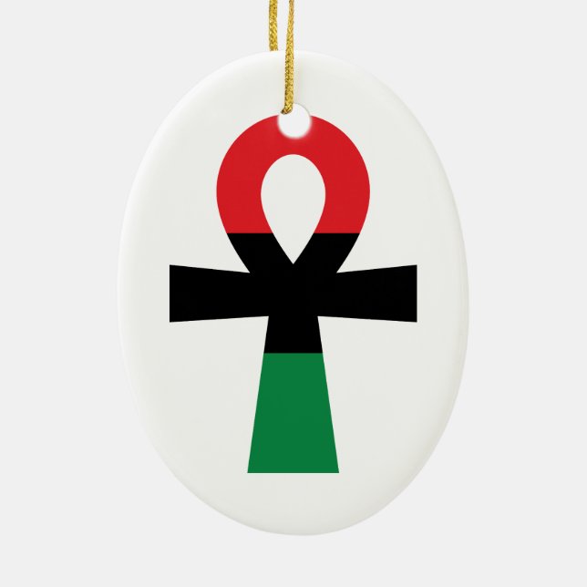 Red, Black & Green Ankh Ceramic Tree Decoration (Back)