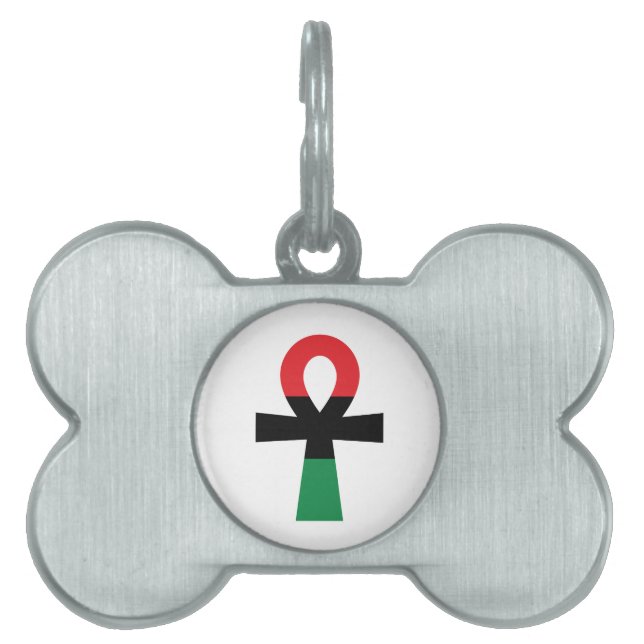 Red, Black & Green Ankh Pet Name Tag (Front)