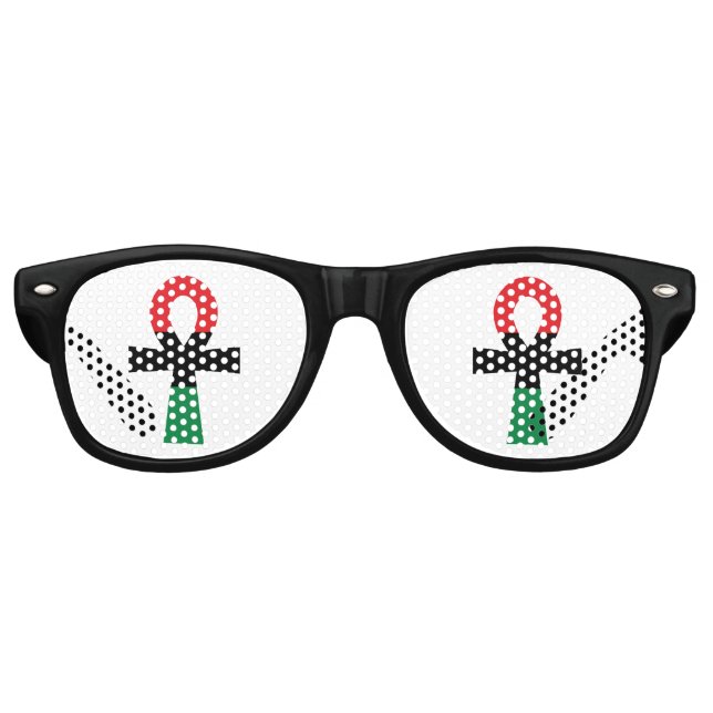 Red, Black & Green Ankh Retro Sunglasses (Front)