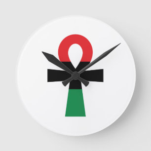 Red, Black & Green Ankh Round Clock