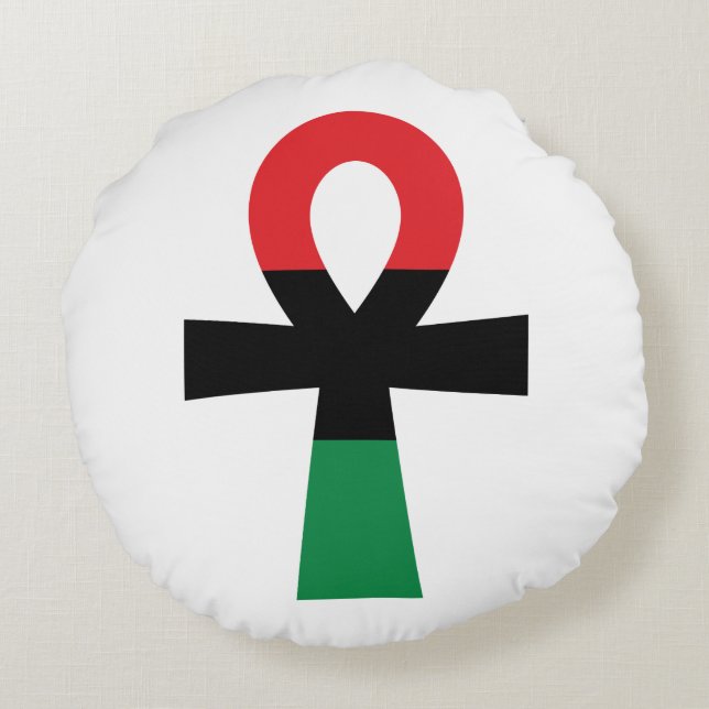 Red, Black & Green Ankh Round Cushion (Back)