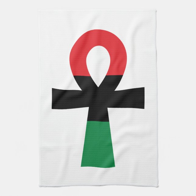 Red, Black & Green Ankh Tea Towel (Vertical)