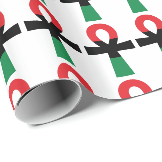 Red, Black & Green Ankh Wrapping Paper (Roll Corner)