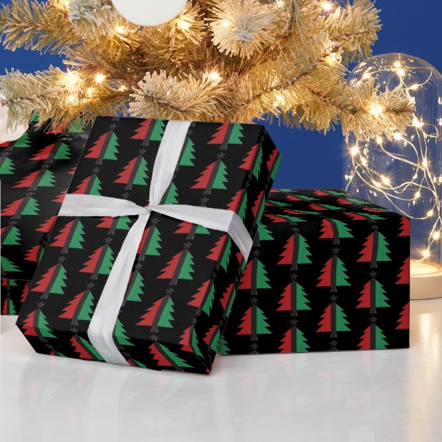 Red Black Green Christmas Tree Pattern Kwanzaa Wrapping Paper (Holidays)