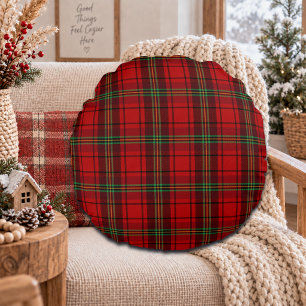 Red Black Green Cosy Plaids  Round Cushion